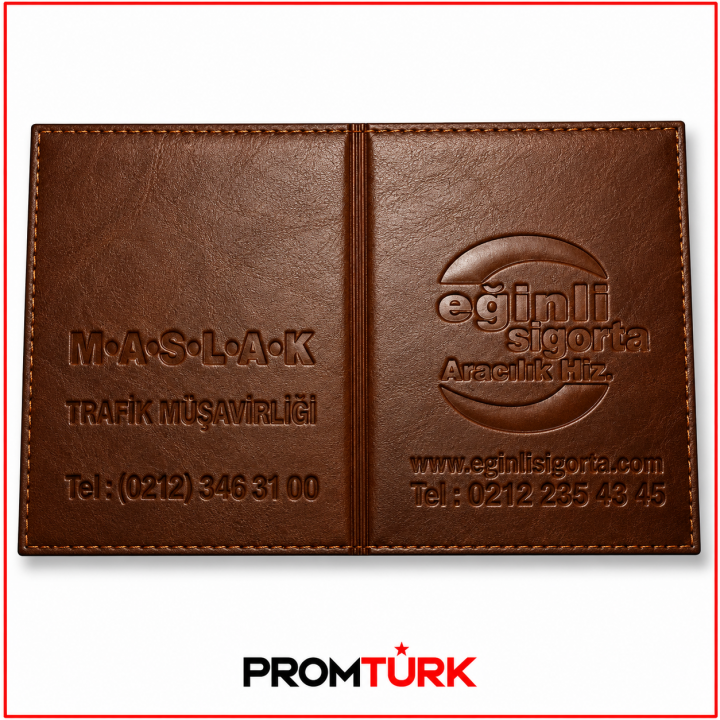 Kahverengi Deri Görünümlü Logo Baskılı Promosyon Ruhsat Kabı